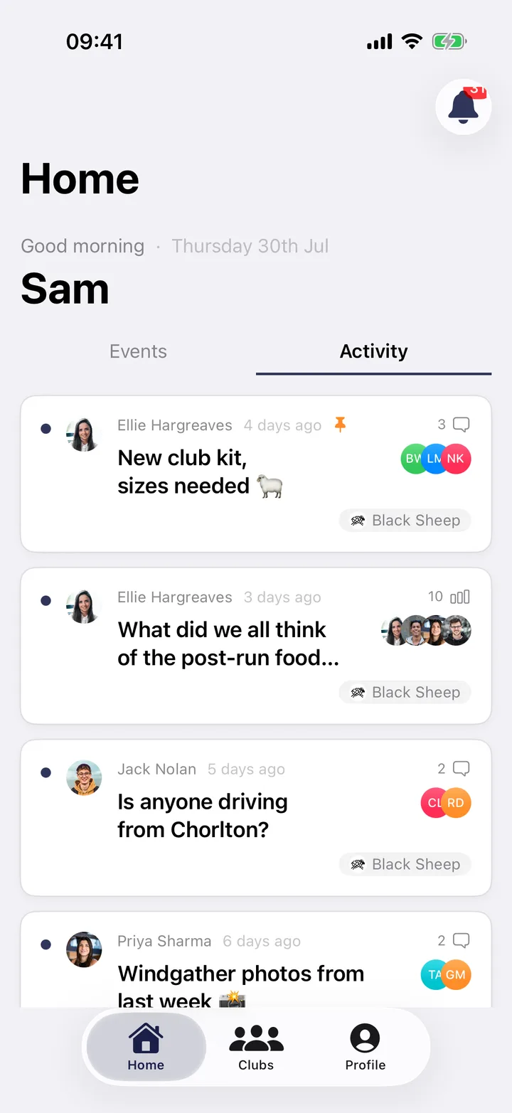 Club Run on iPhone: everything your clubs are doing, in one feed