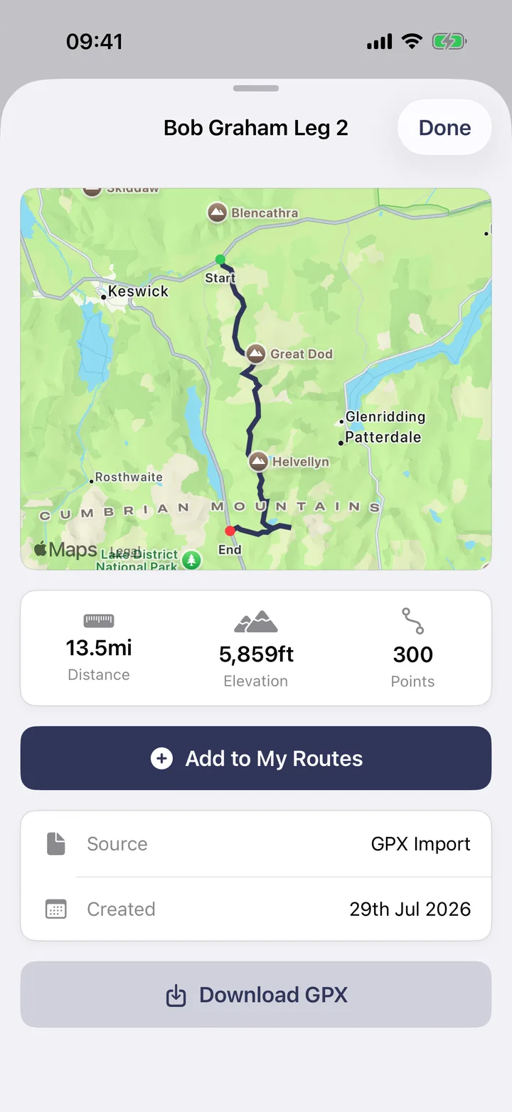 Club Run on iPhone: distance, elevation, gpx
